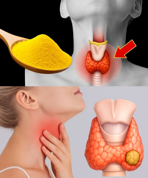 Ilustración de la tiroides y cúrcuma