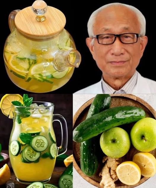 Bebida saludable con limón, pepino y menta
