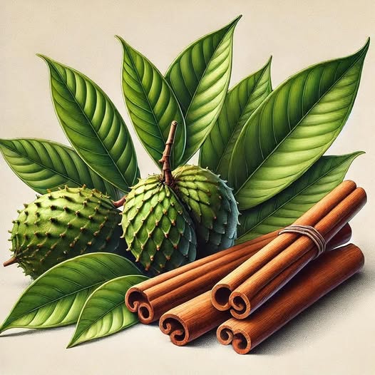 Hojas de guanábana y ramas de canela