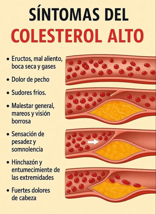 Síntomas del colesterol alto con ilustración de arterias