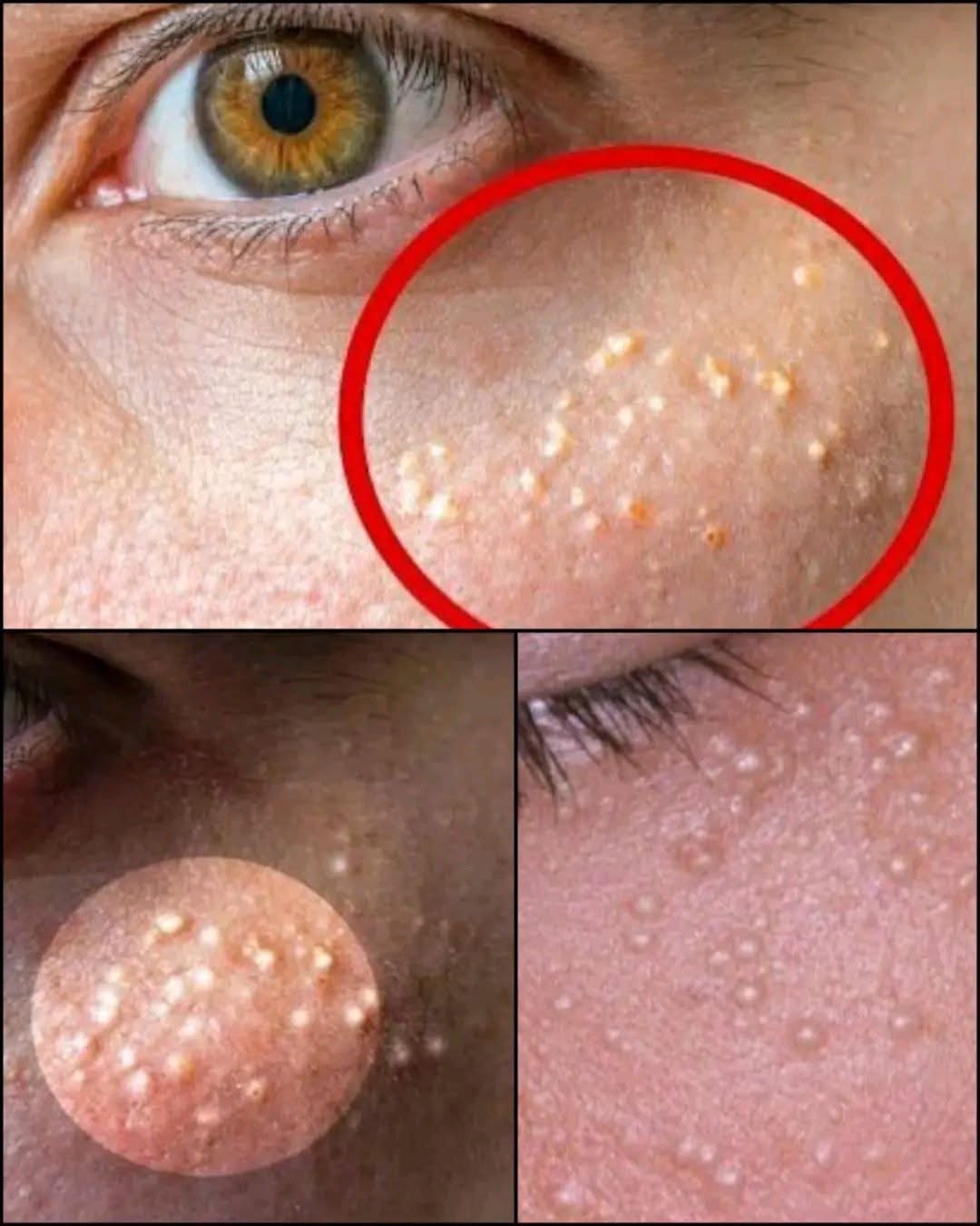 Pequeñas bolitas blancas en la piel alrededor del ojo