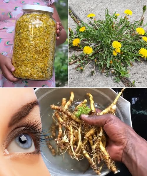 Diente de león: flores y raíces en preparación