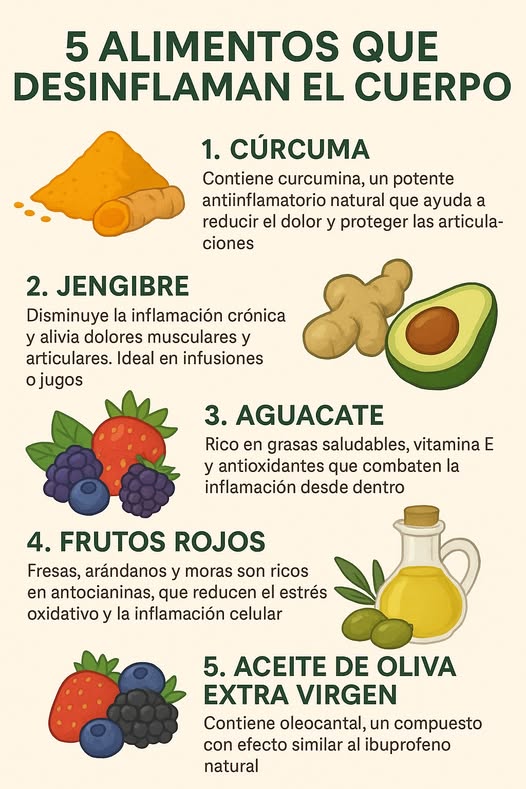 5 alimentos que ayudan a desinflamar el cuerpo