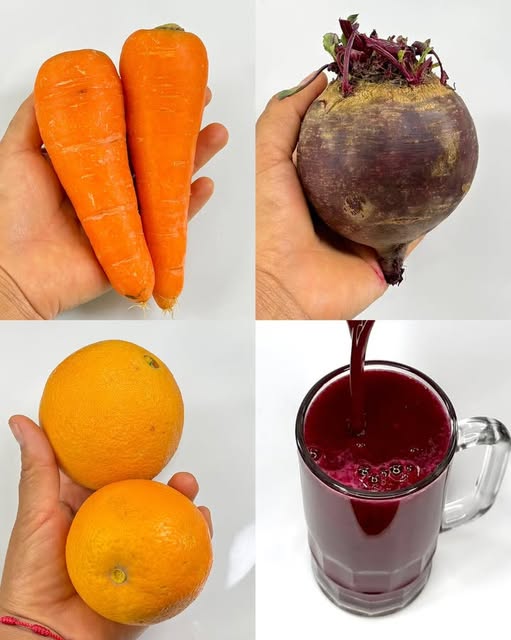 Jugo natural de zanahorias, remolacha y naranja