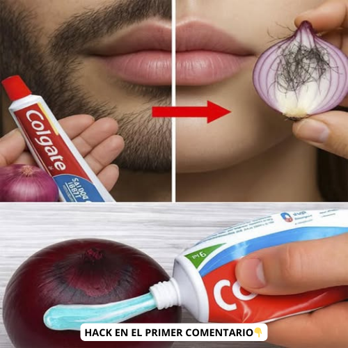 Tubo de pasta de dientes y cebolla roja