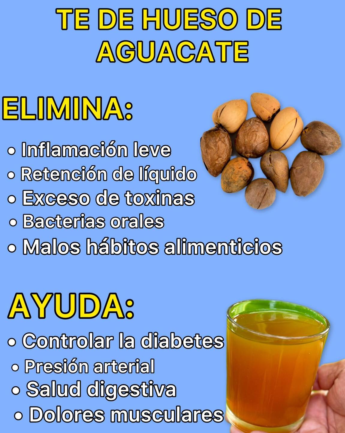 Huesos de aguacate y vaso de té