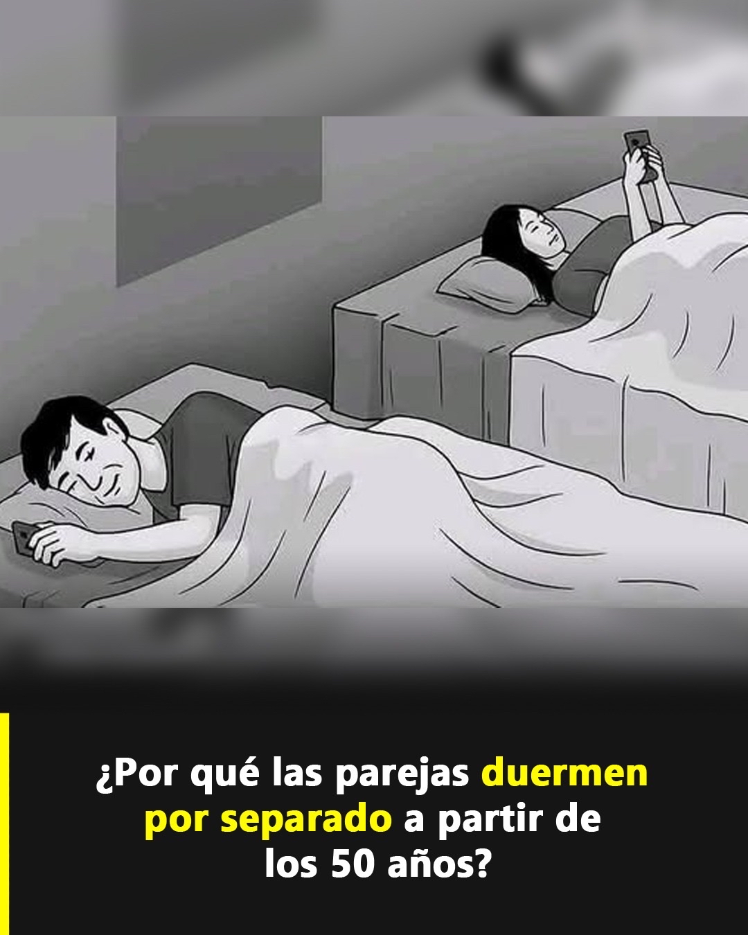 Pareja durmiendo en camas separadas