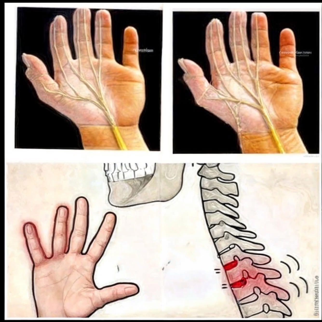 Diagrama de manos y columna vertebral