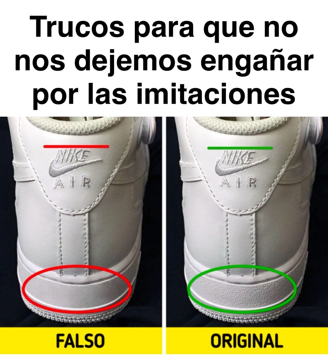 Comparación entre zapatos falsos y originales