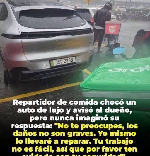 Repartidor choca un auto durante la lluvia: qué se sabe de la historia viral sobre la respuesta del dueño